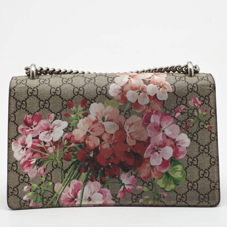 Pre Owned Gucci Burgundy/Beige GG Supreme Canvas and Suede Small Blooms Dionysus Shoulder Bag