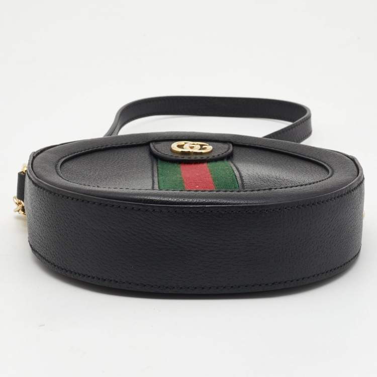 Pre Owned Gucci Black Leather Mini Web Ophidia GG Round Shoulder Bag