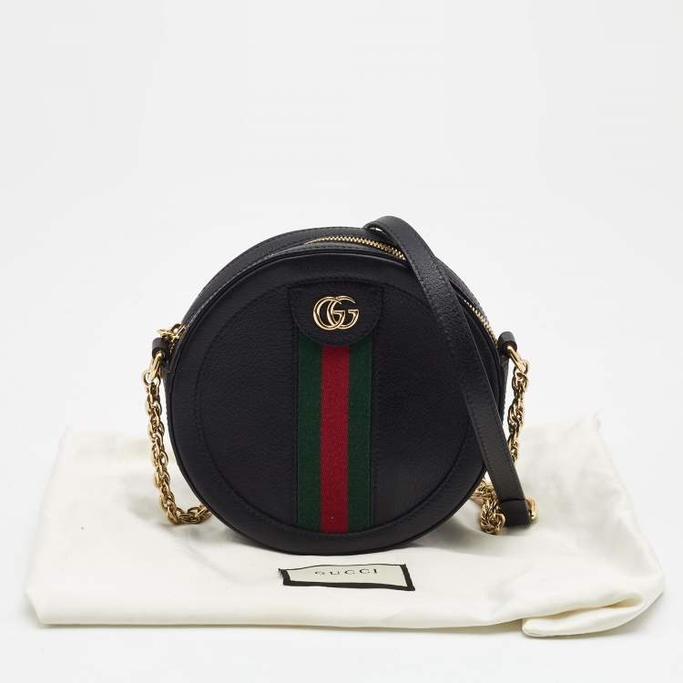 Pre Owned Gucci Black Leather Mini Web Ophidia GG Round Shoulder Bag