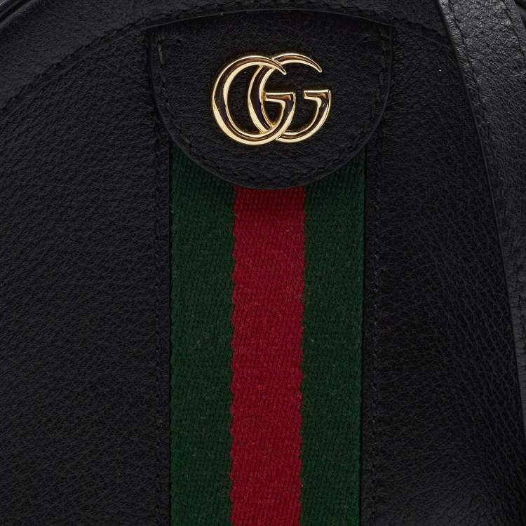 Pre Owned Gucci Black Leather Mini Web Ophidia GG Round Shoulder Bag