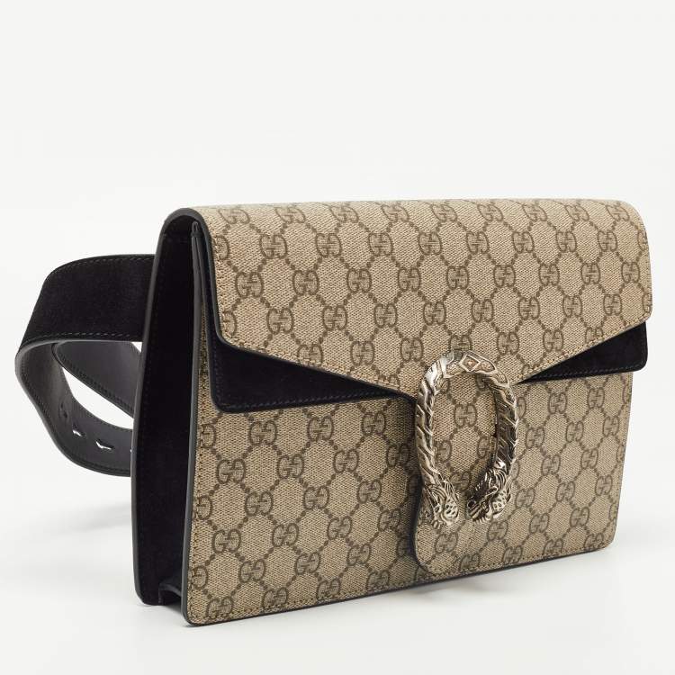 مملوكة مسبقًا Gucci Black/Beige GG Supreme Canvas and Suede Dionysus Belt Bag