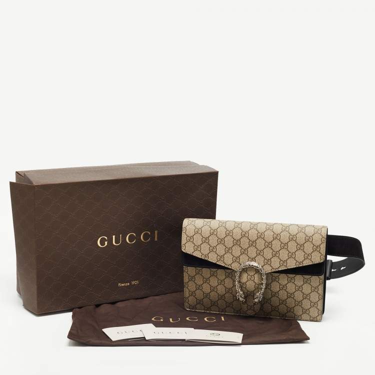 مملوكة مسبقًا Gucci Black/Beige GG Supreme Canvas and Suede Dionysus Belt Bag