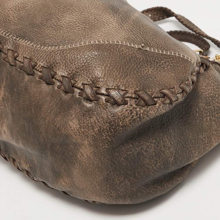 Pre Owned Gucci Beige/Black Grained Leather Charlotte Hobo