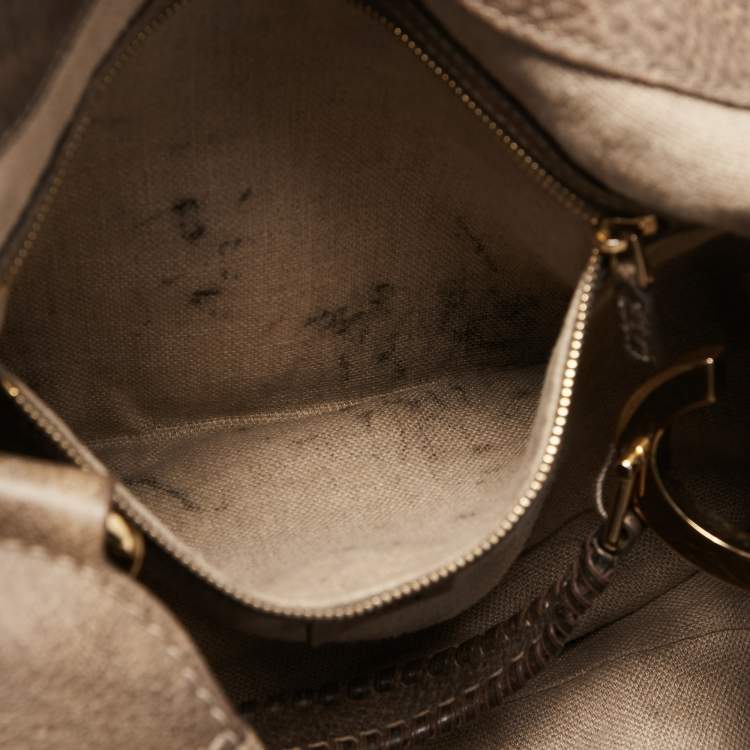 Pre Owned Gucci Beige/Black Grained Leather Charlotte Hobo