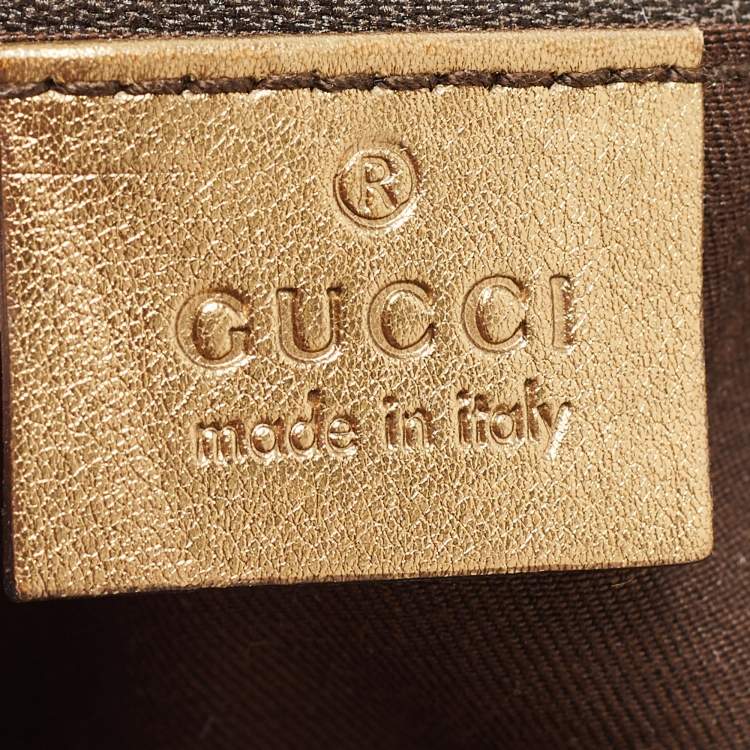 Pre Owned Gucci Gold/Brown GG Satin and Leather Princy Tote