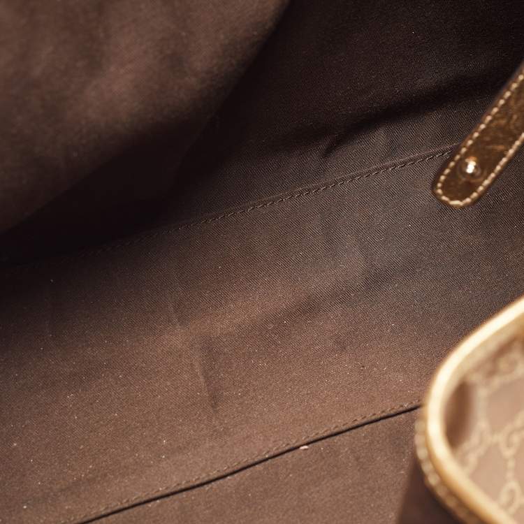 Pre Owned Gucci Gold/Brown GG Satin and Leather Princy Tote