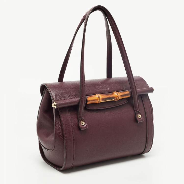 Pre Owned Gucci Burgundy Leather Medium New Bamboo Bullet Bag
