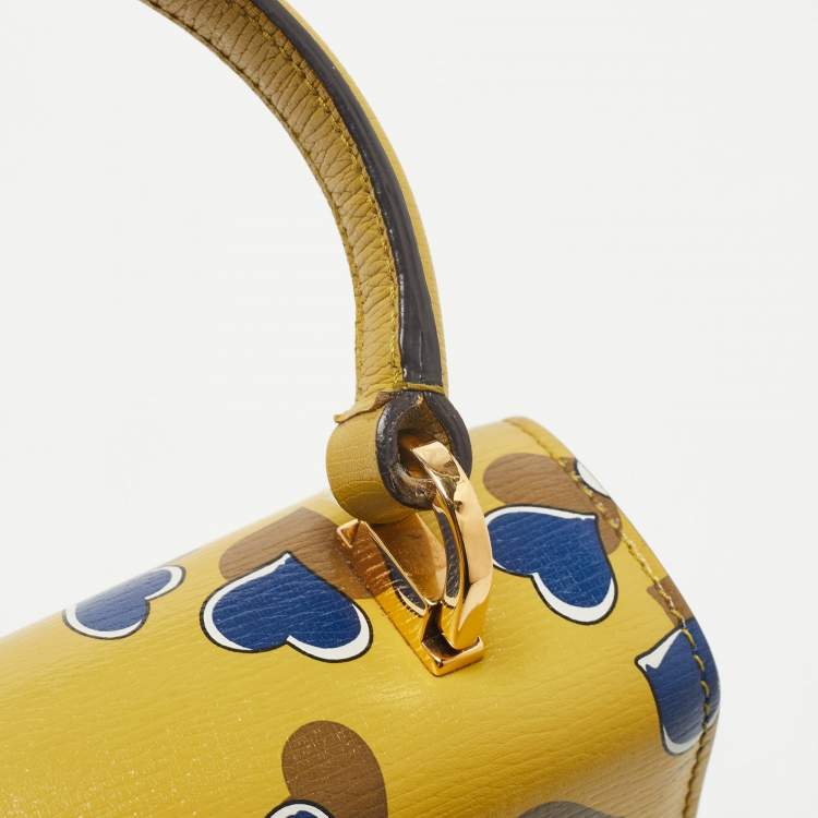 Pre Owned Gucci Yellow/Blue Leather Shanghai Heartbeat Top Handle Bag