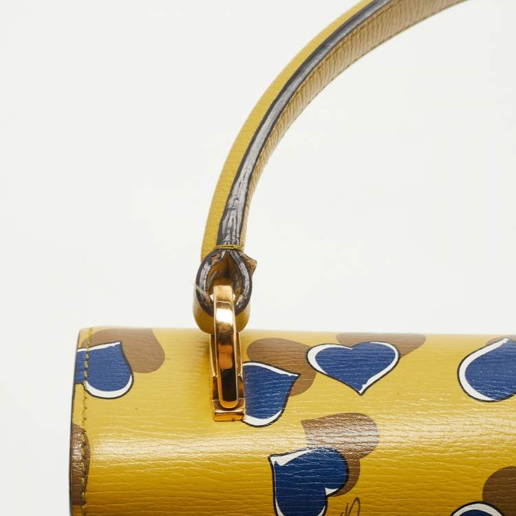 Pre Owned Gucci Yellow/Blue Leather Shanghai Heartbeat Top Handle Bag