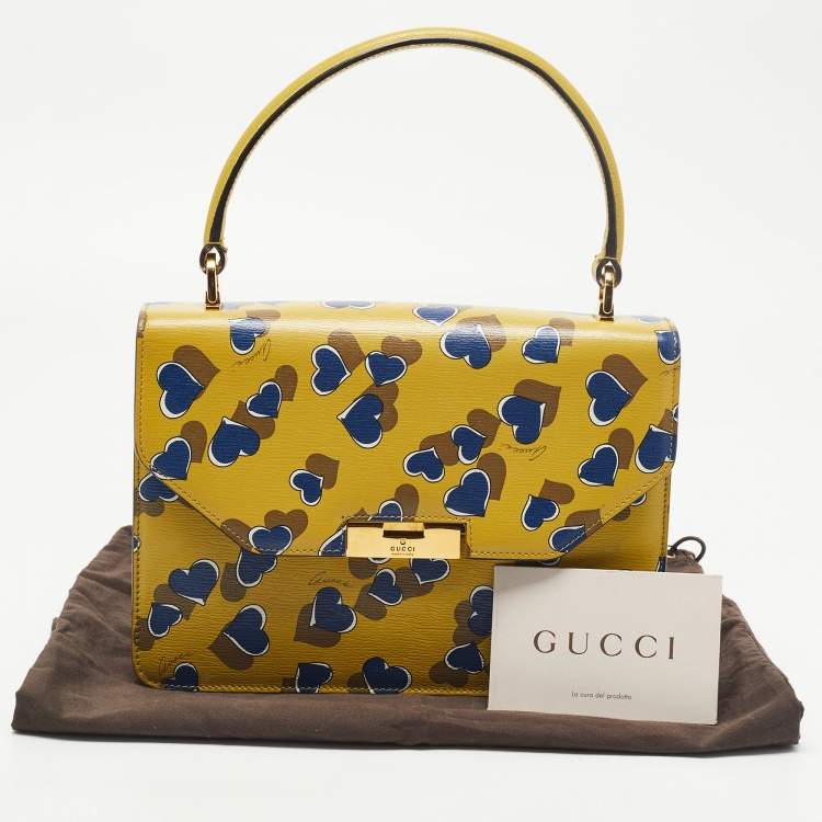 Pre Owned Gucci Yellow/Blue Leather Shanghai Heartbeat Top Handle Bag