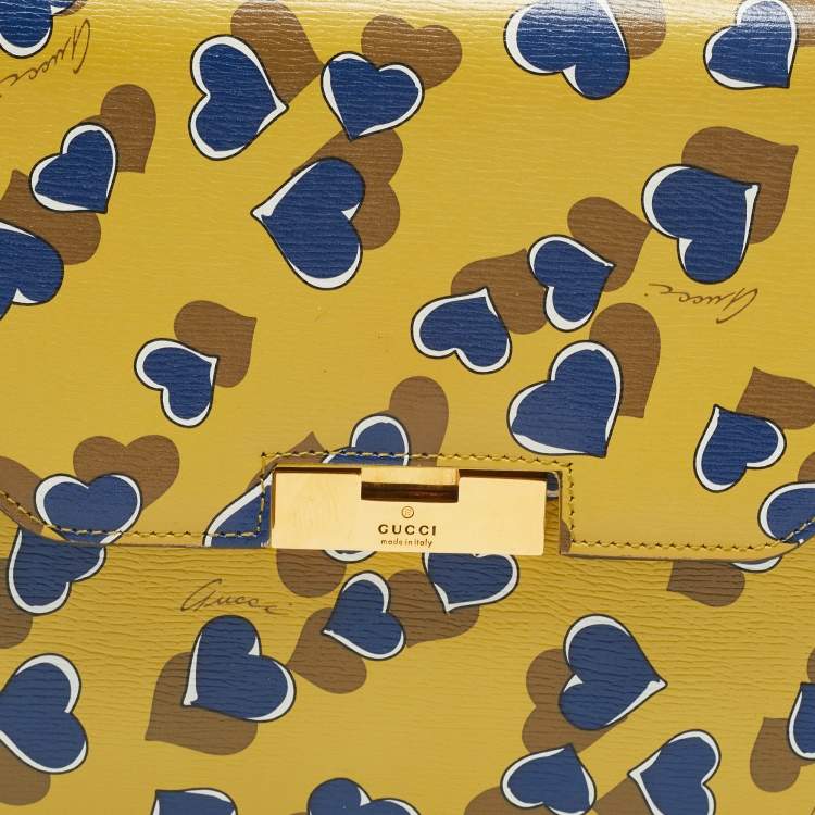 Pre Owned Gucci Yellow/Blue Leather Shanghai Heartbeat Top Handle Bag