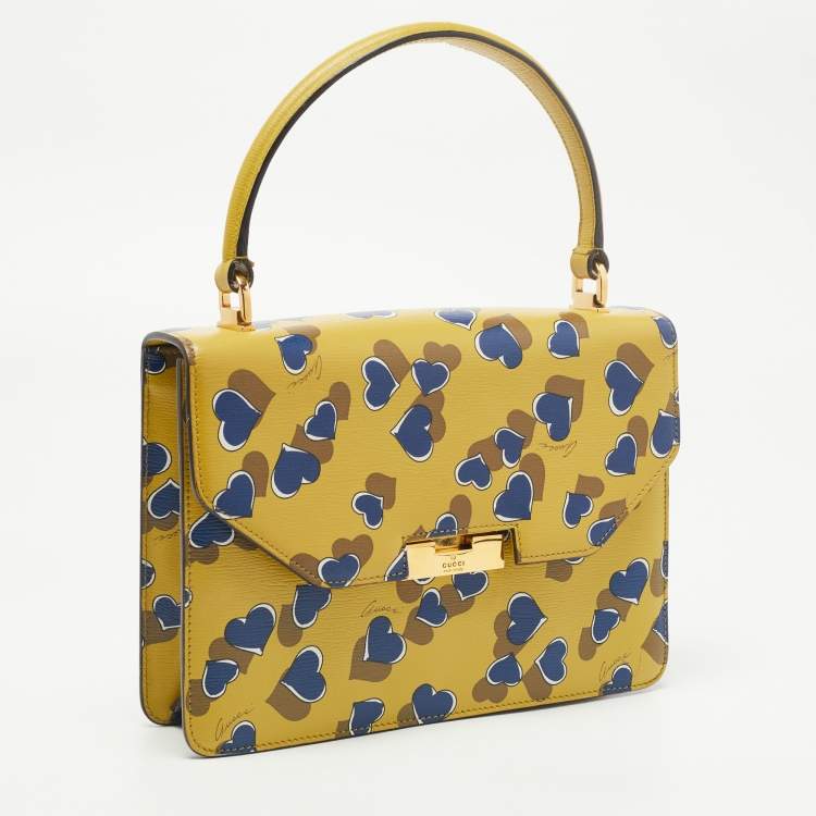 Pre Owned Gucci Yellow/Blue Leather Shanghai Heartbeat Top Handle Bag
