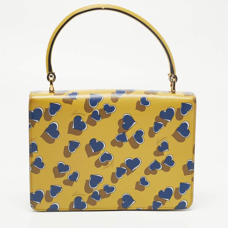 Pre Owned Gucci Yellow/Blue Leather Shanghai Heartbeat Top Handle Bag