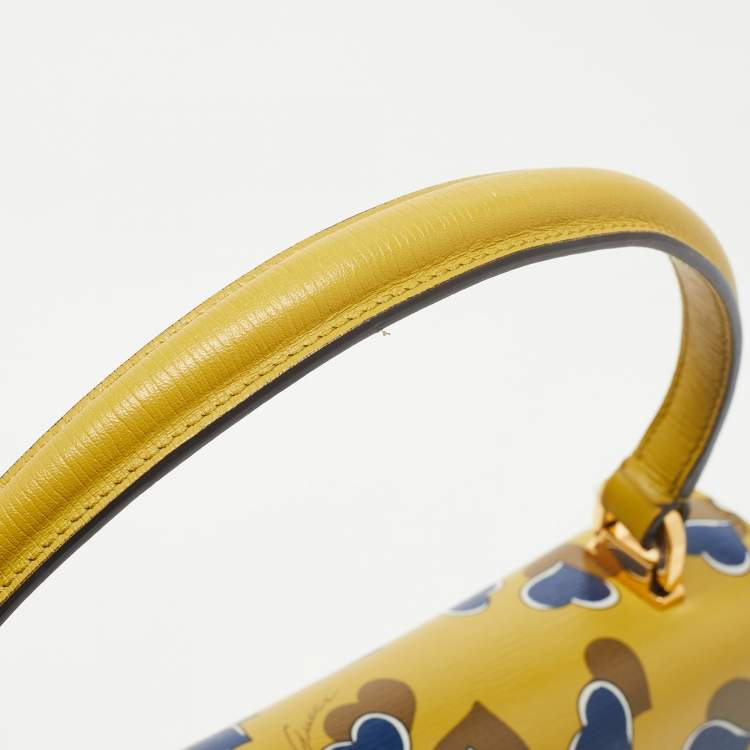 Pre Owned Gucci Yellow/Blue Leather Shanghai Heartbeat Top Handle Bag