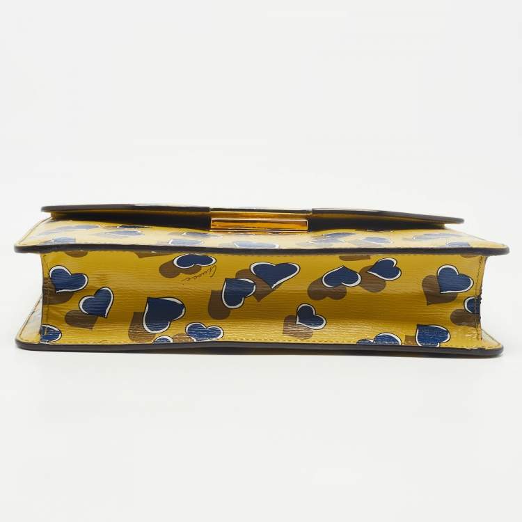 Pre Owned Gucci Yellow/Blue Leather Shanghai Heartbeat Top Handle Bag