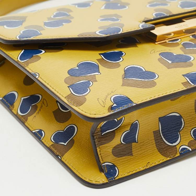 Pre Owned Gucci Yellow/Blue Leather Shanghai Heartbeat Top Handle Bag