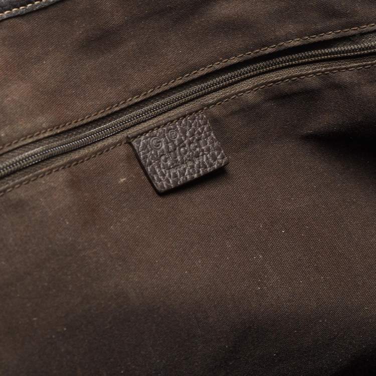 Pre Owned Gucci Brown/Beige GG Crystal Canvas and Leather Large Princy Tote