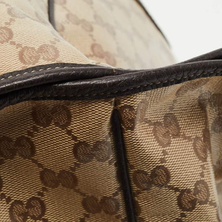 Pre Owned Gucci Brown/Beige GG Crystal Canvas and Leather Large Princy Tote