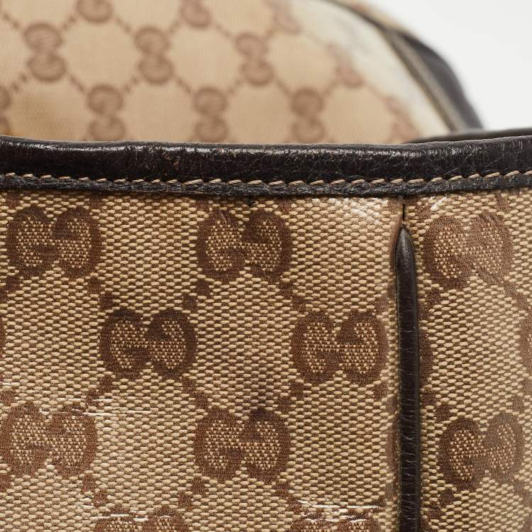 Pre Owned Gucci Brown/Beige GG Crystal Canvas and Leather Large Princy Tote