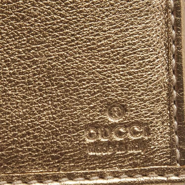 Pre Owned Gucci Gold/Beige GG Canvas and Leather Flap Continental Wallet