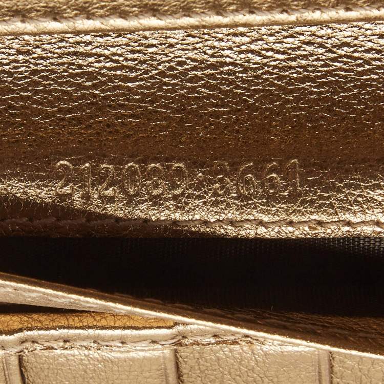 Pre Owned Gucci Gold/Beige GG Canvas and Leather Flap Continental Wallet