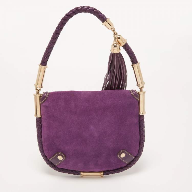 Pre Owned Gucci Purple Leather and Suede Small Britt Tassel Hobo