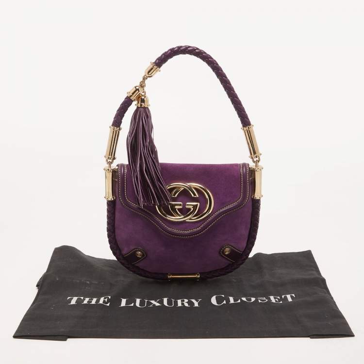 Pre Owned Gucci Purple Leather and Suede Small Britt Tassel Hobo