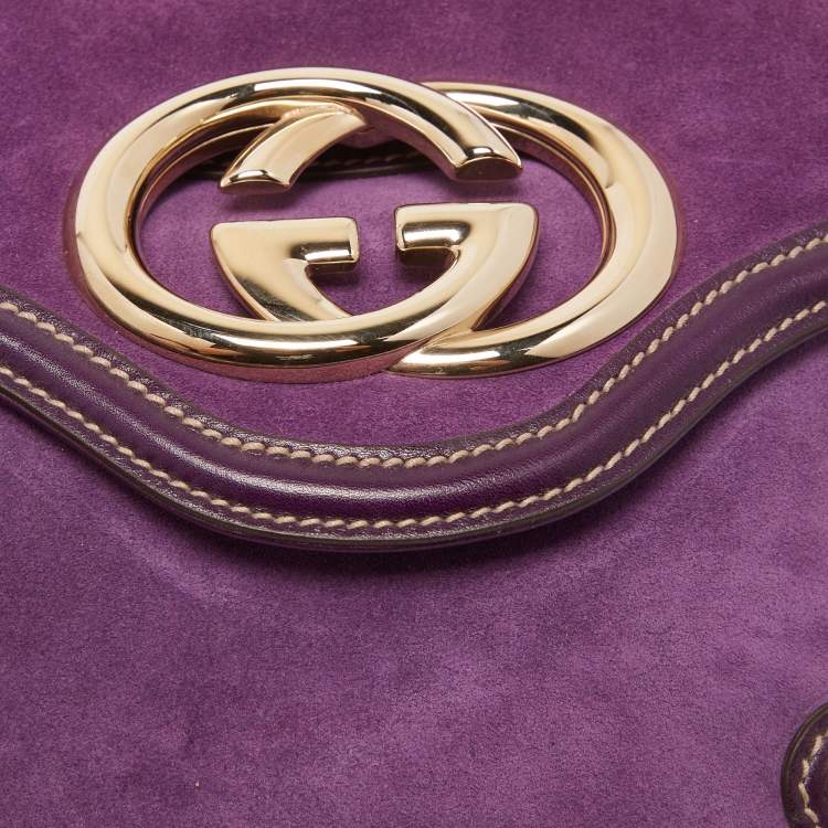 Pre Owned Gucci Purple Leather and Suede Small Britt Tassel Hobo