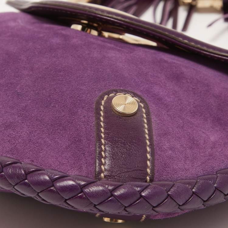 Pre Owned Gucci Purple Leather and Suede Small Britt Tassel Hobo
