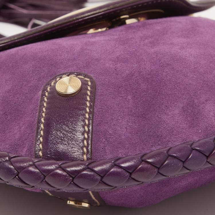 Pre Owned Gucci Purple Leather and Suede Small Britt Tassel Hobo