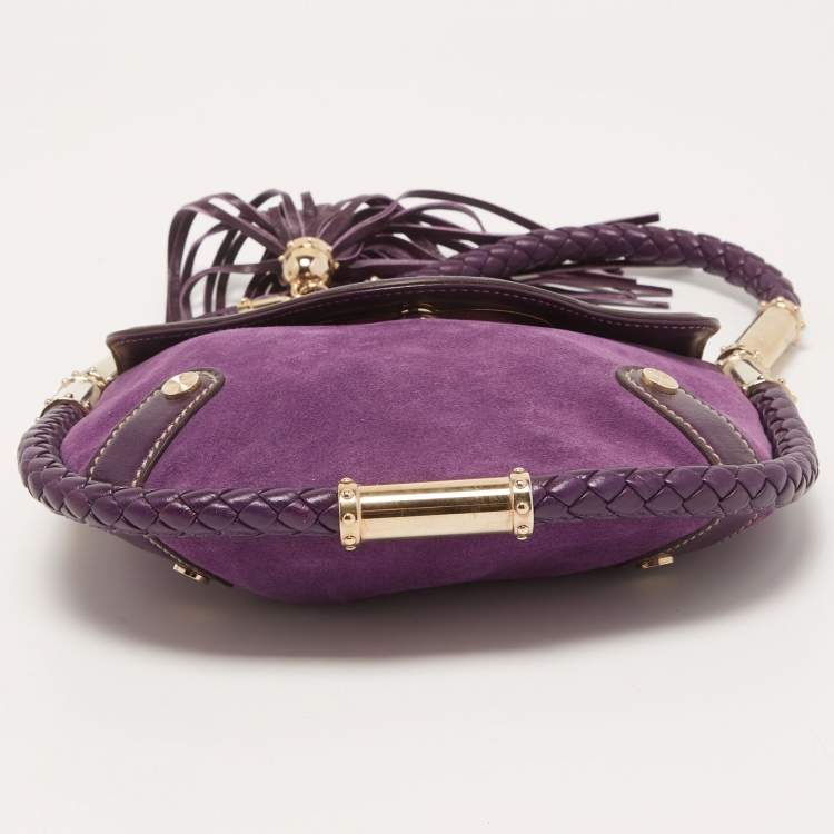 Pre Owned Gucci Purple Leather and Suede Small Britt Tassel Hobo