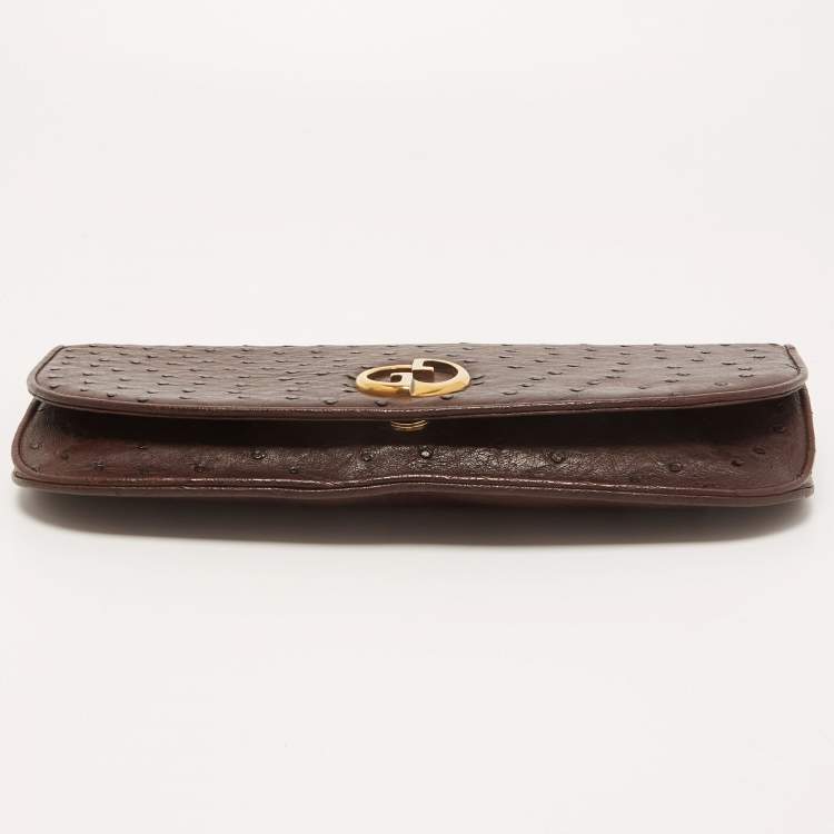 Pre Owned Gucci Cacao Ostrich 1973 Clutch