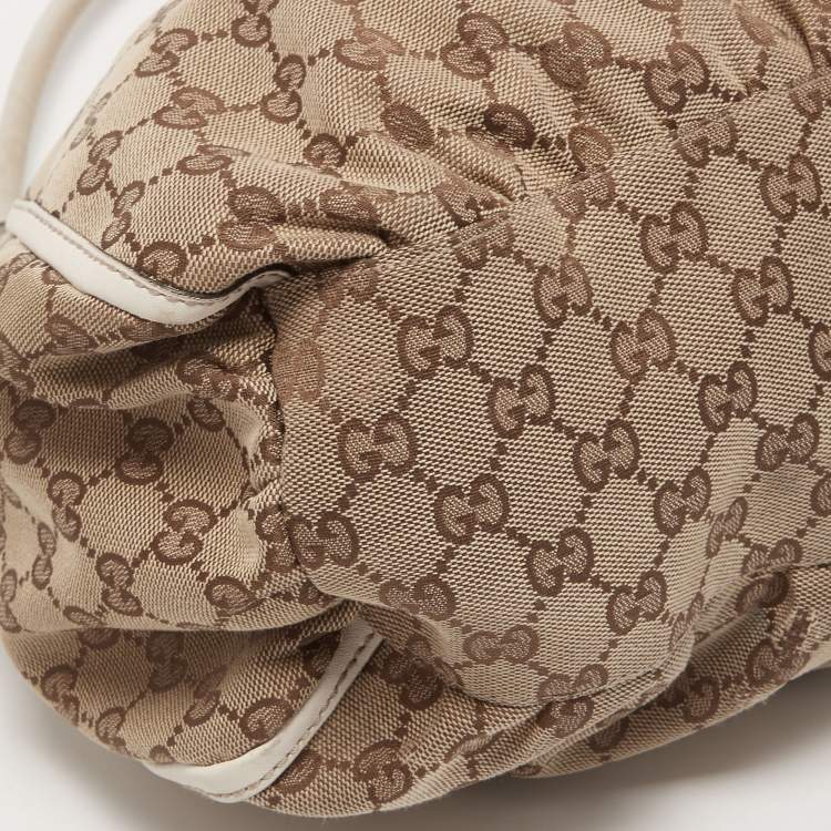 Pre Owned Gucci White/Beige GG Canvas and Leather Large Abbey D Ring Shoulder Bag