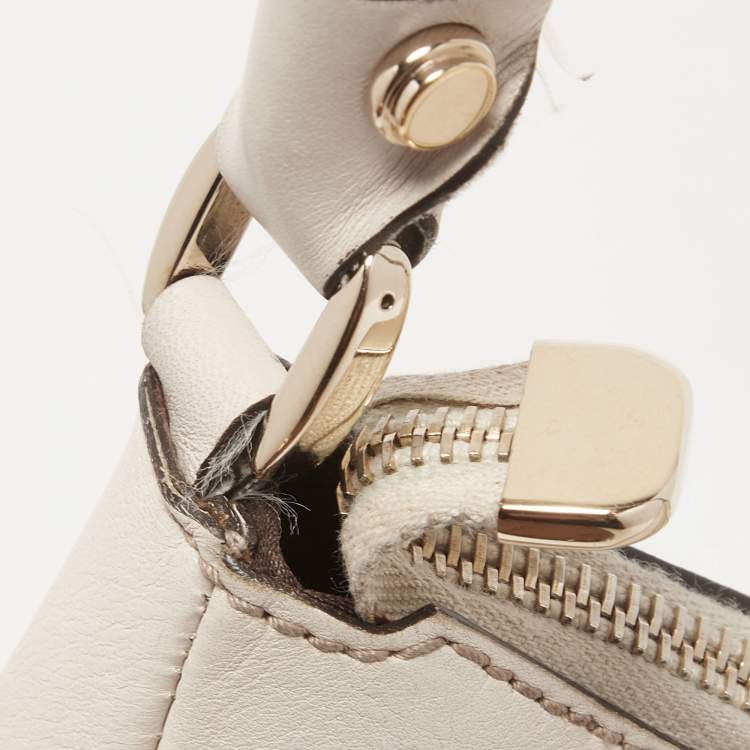 Pre Owned Gucci White/Beige GG Canvas and Leather Large Abbey D Ring Shoulder Bag