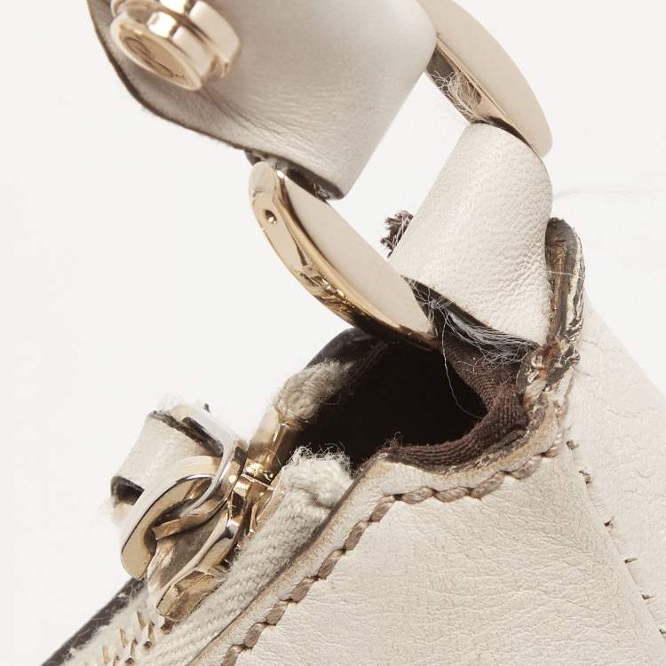 Pre Owned Gucci White/Beige GG Canvas and Leather Large Abbey D Ring Shoulder Bag