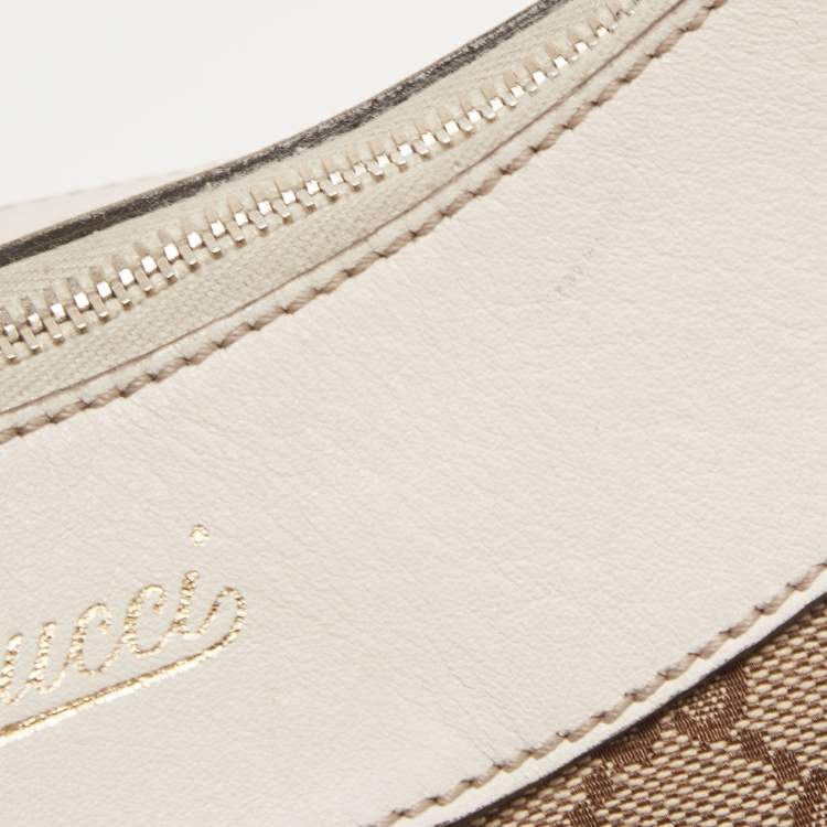 Pre Owned Gucci White/Beige GG Canvas and Leather Large Abbey D Ring Shoulder Bag