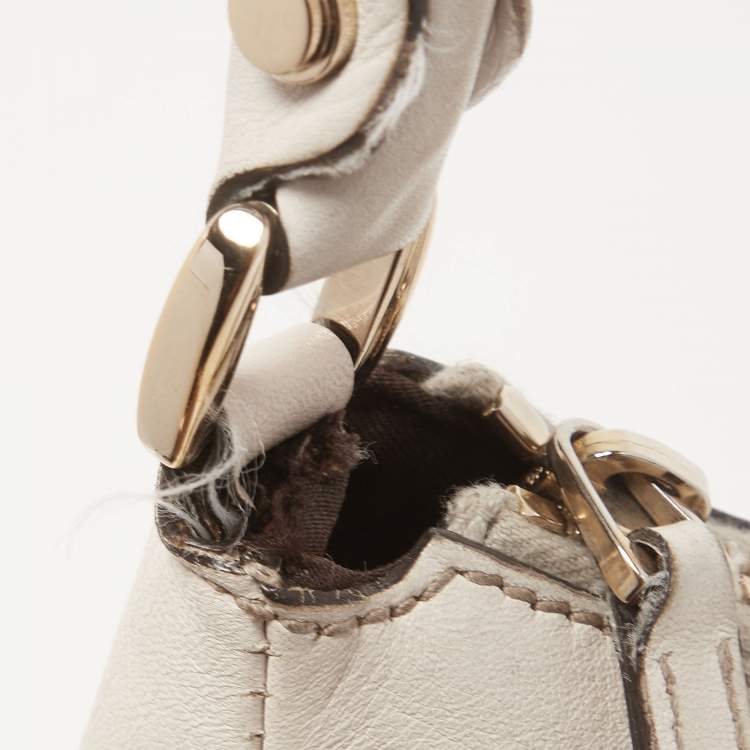Pre Owned Gucci White/Beige GG Canvas and Leather Large Abbey D Ring Shoulder Bag