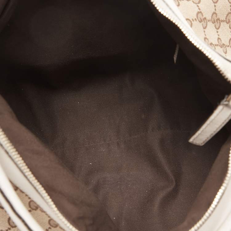 Pre Owned Gucci White/Beige GG Canvas and Leather Large Abbey D Ring Shoulder Bag