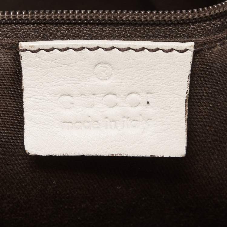 Pre Owned Gucci White/Beige GG Canvas and Leather Large Abbey D Ring Shoulder Bag