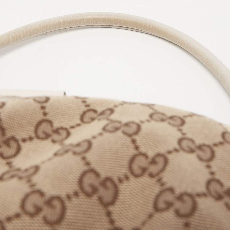 Pre Owned Gucci White/Beige GG Canvas and Leather Large Abbey D Ring Shoulder Bag