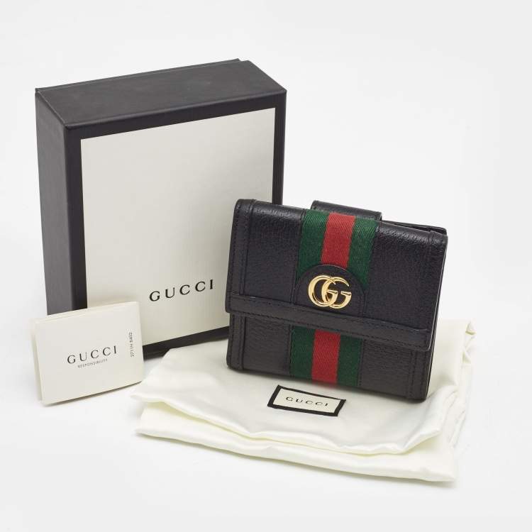 Pre Owned Gucci Black Leather Ophidia French Flap Wallet
