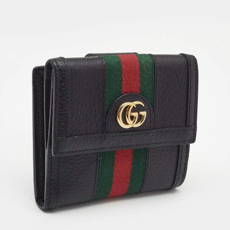Pre Owned Gucci Black Leather Ophidia French Flap Wallet
