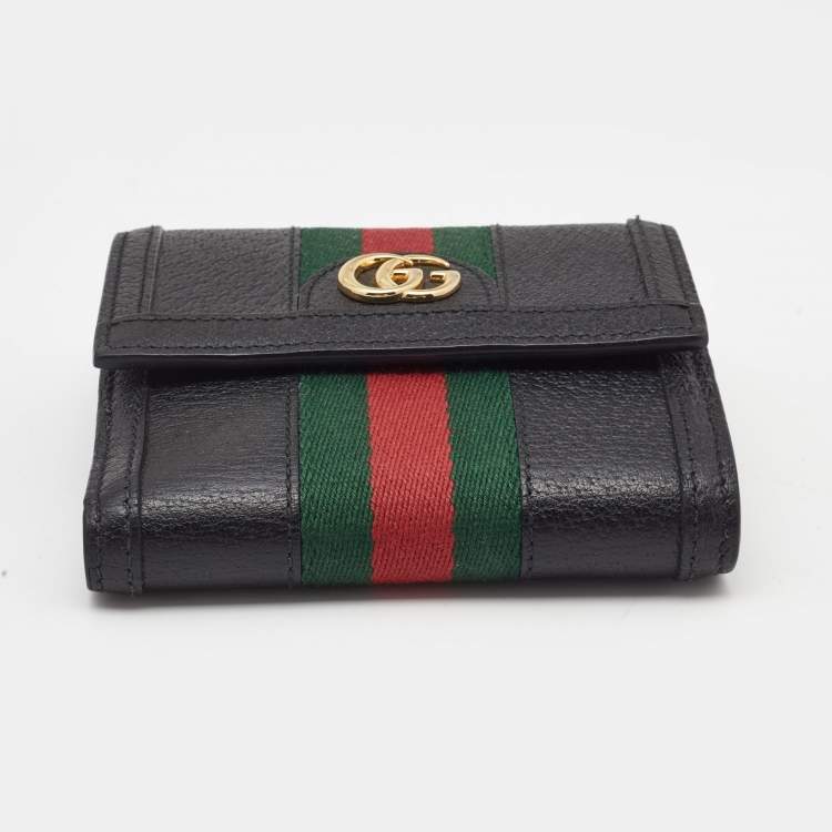 Pre Owned Gucci Black Leather Ophidia French Flap Wallet
