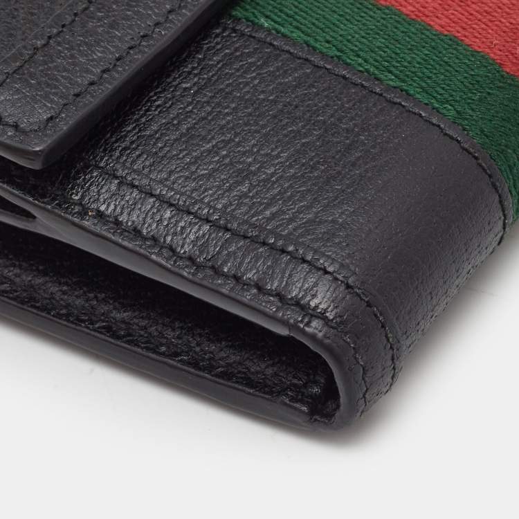 Pre Owned Gucci Black Leather Ophidia French Flap Wallet