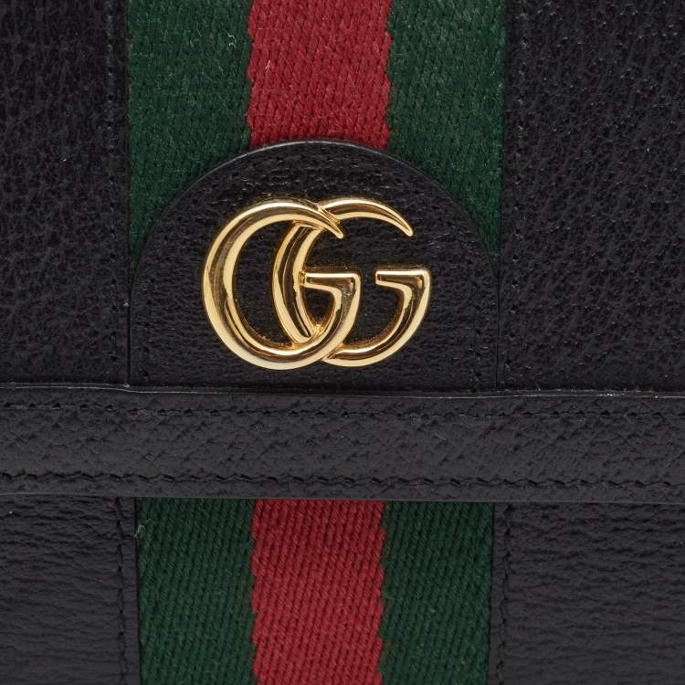Pre Owned Gucci Black Leather Ophidia French Flap Wallet
