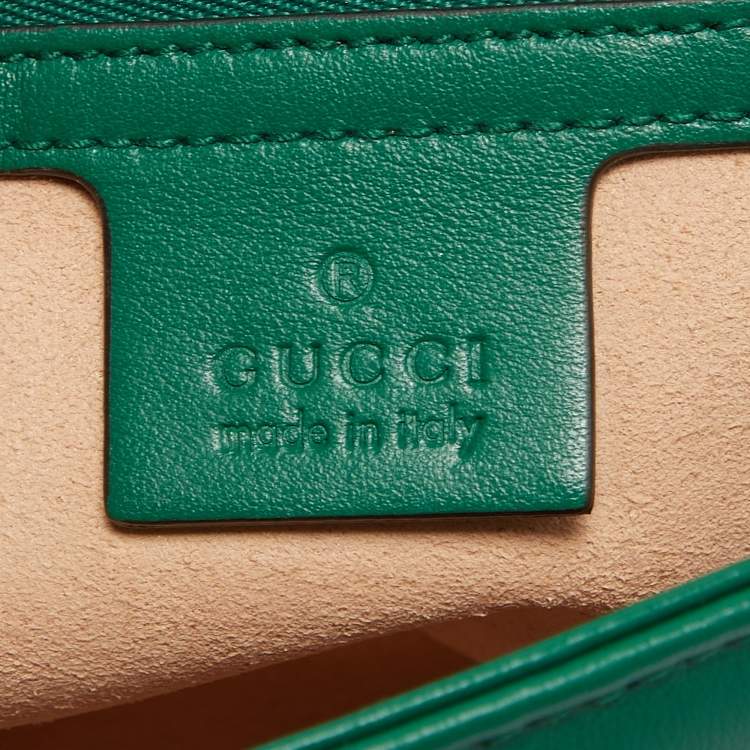 Pre Owned Gucci Green Matelasse Leather Small GG Marmont Shoulder Bag