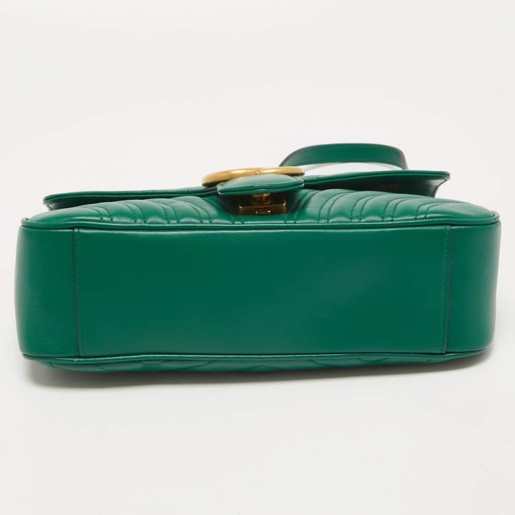 Pre Owned Gucci Green Matelasse Leather Small GG Marmont Shoulder Bag