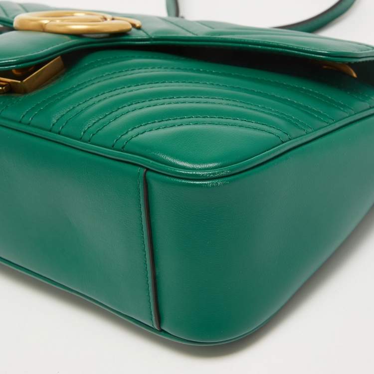 Pre Owned Gucci Green Matelasse Leather Small GG Marmont Shoulder Bag