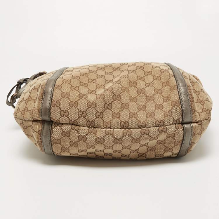 مملوكة مسبقًا Gucci Beige/Metallic GG Canvas Techno Horsebit Hobo Bag