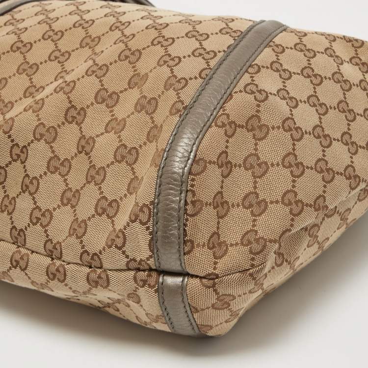 مملوكة مسبقًا Gucci Beige/Metallic GG Canvas Techno Horsebit Hobo Bag